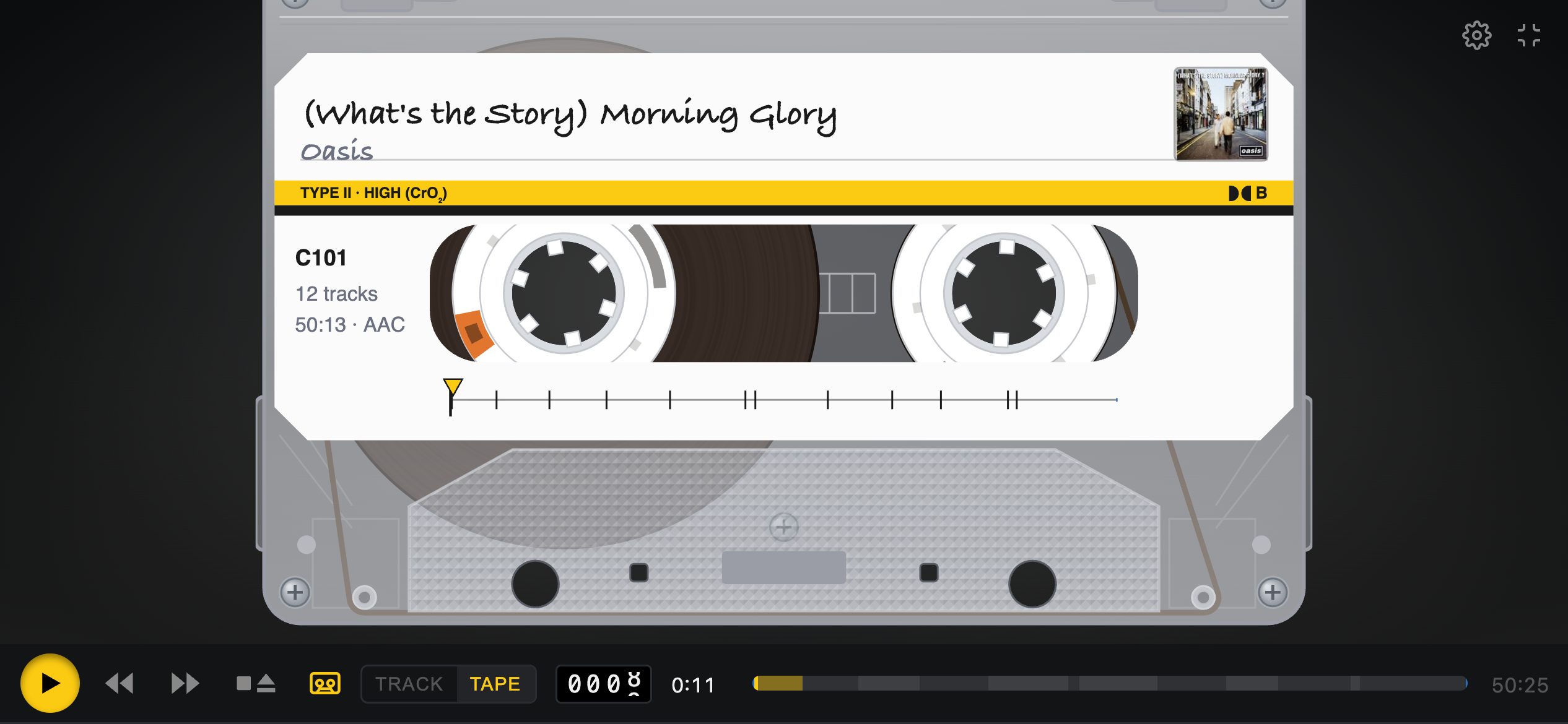 Tape Deck on an iPhone held sideways, the cassette filling the screen
